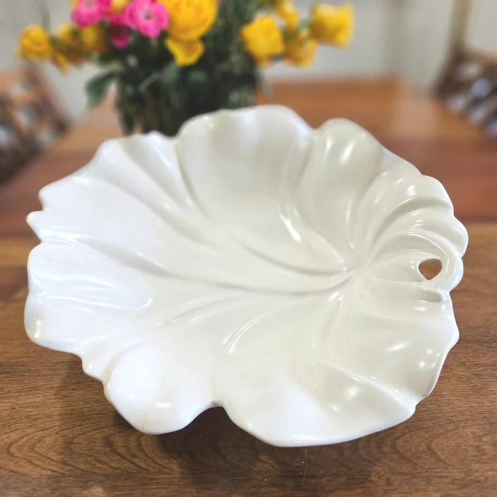 Vtg Cemar California Pottery White Leaf Serving Bowl Vintage MCM 647 12.5in